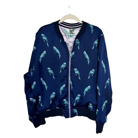 American eagle reversible satin bomber tropical print‎ parrots citrus size L - Picture 1 of 5